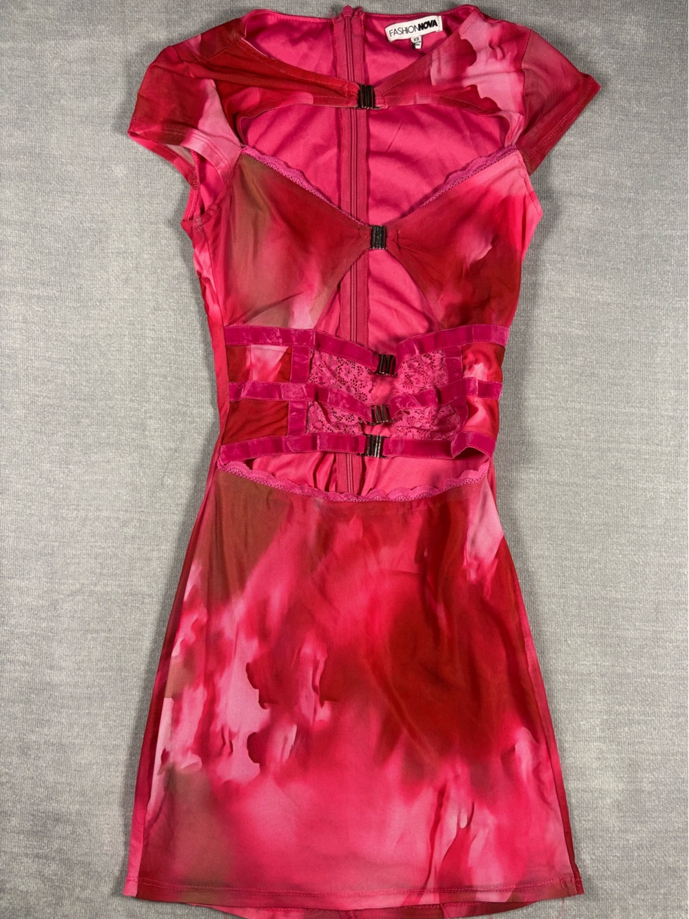 Fashion Nova Hot Pink & Red Sheer Strappy Chemise